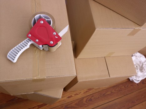 Packed boxes and furniture prepared for transport