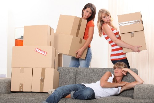 Packed household items ready for removals in a London flat